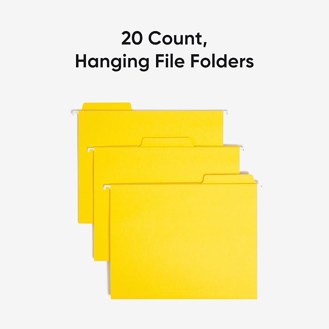 Smead FasTab Hanging File Folder, 1/3-Cut Built-in Tab, Letter Size, Yellow, 20 Count (64097) (Pack of 10)