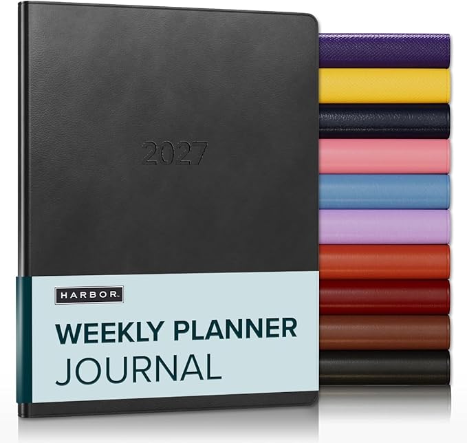 Harbor Weekly Journal Notebook Planner 2027 - Lined, Durable Faux Leather, Softcover, 176 Quality Pages - For Men and Women, For Writing, Work & Travel - Cambridge Black - 9"x7"