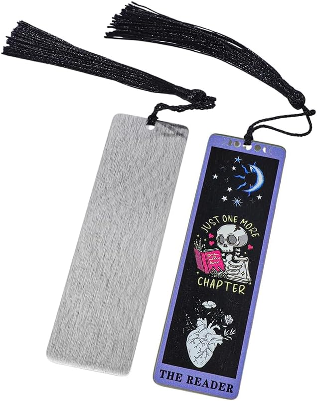 3Pcs Unique Skull Reader Bookmark - Metal Bookmark with Black Tassel, Star and Rose Pattern, Engraved “THE Reader” for Dark Gothic Lovers, Women Readers Fantasy Gift Gothic Gift (3PCS D)