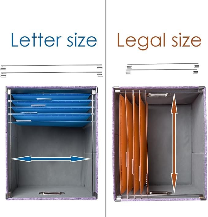 PRANDOM File Organizer Box - Set of 1 Collapsible Decorative Linen Filing Storage Hanging File Folders with Lids Office Cabinet Letter/Legal Purple (17x14x11.2 inch)