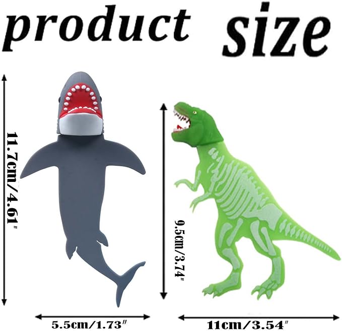 3D Cartoon Animal Book Marks，Funny Cute Pretty Unique Bookmark for Kids, Boys, Girls, Students and Reading Lovers (Luminous Dinosaur+Shark)