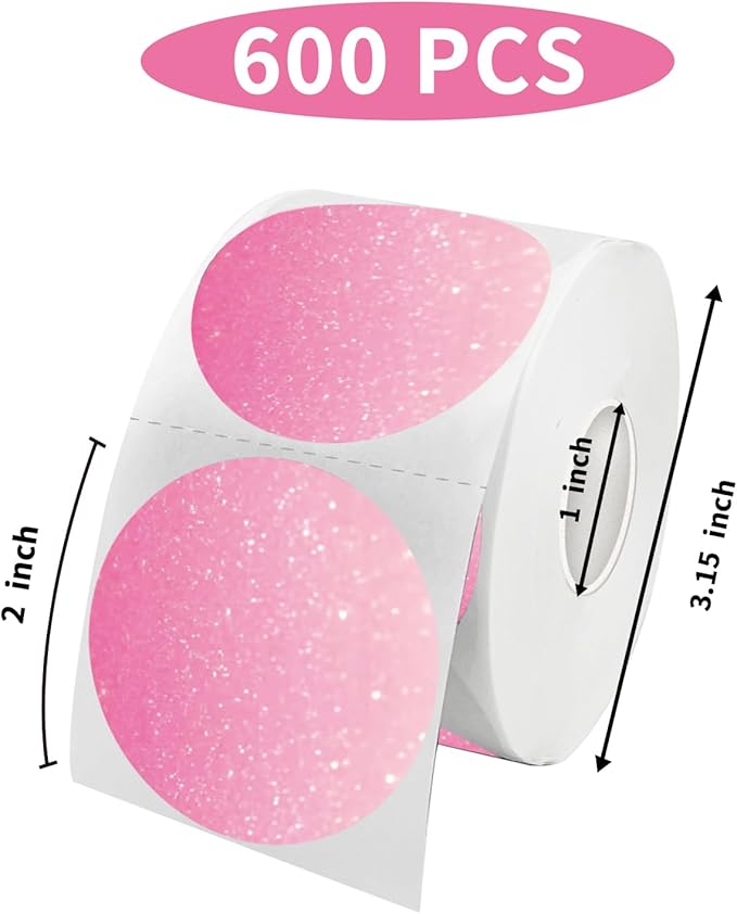 STARLIBOO Pink 2 Inch Round Thermal Sticker Labels, 600/Roll, Direct Thermal Printer Stickers for Business Organizing