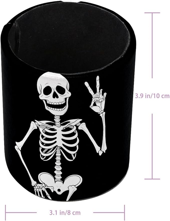 Funny Skeleton Pen Holder Pencil Organizer Cute Pencil Cup Desk Decor Makeup Brush Holder PU Multifunctional Office Supplies for Home Classroom School