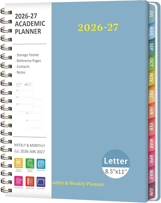 Planner 2026-2027, Weekly and Monthly Academic Year Calendar Planner, July 2026 - June 2027, Daily Agenda Book for Office School Supplies, Letter Size(8.5'' x 11'')