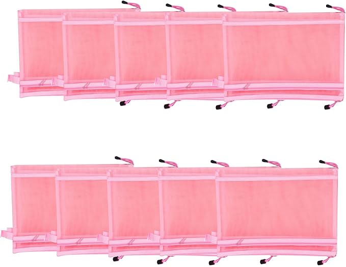 10PCS Nylon Mesh Zipper Pouch Bags, Double Layer A4 Document Organizer Puzzle Storage Bag with Handle for Board Games Home School Office Supplies (Pinkish)