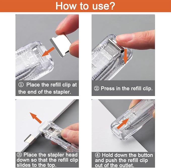 2 Pcs Handheld Reusable Creative Stapler Push Stapler Clips Paper Clamp Dispenser 40 Sheet Capacity with 100 Stainless Steel Refill Binder Clips for Office Document School Supplies