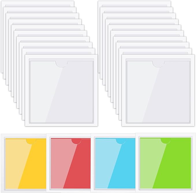 30 Pack Self-Adhesive Index Card Pockets with Top Open for Loading - Ideal Index Card Holder for Organizing and Protecting - Crystal Clear Plastic (4.13 x 4.13 Inches)