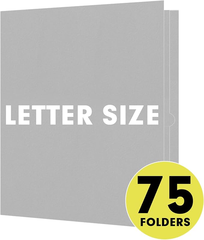 Two Pocket Folders, RAZCC 75 Pack 2 Pocket Folders Fit Letter Size Paper, Paper Folders with Pockets for School Office Business Home (Grey)