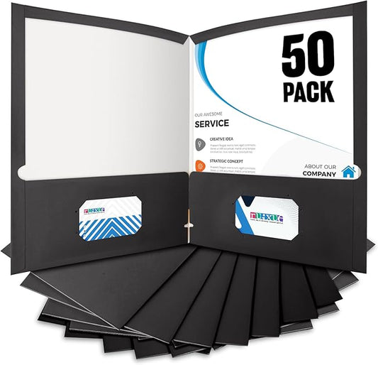 BIBRADAA® 50 Black Folders with Pockets,Two Pocket Folders Bulk Surface Waterproofing,Letter Size,Holds 100 Plus Sheets,for School,Office,Business. (50, Black)