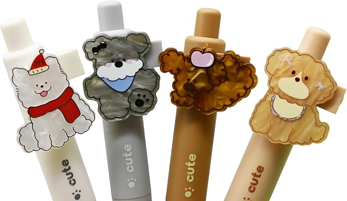 Maydahui 8 Pcs Cute Dog Bookmark Clip Pens Retractable Short Small Pocket Size Puppy Mini Gel Pens 0.5 mm Comfort Grip Black Ink for Dog Lovers Notebook Purse Office