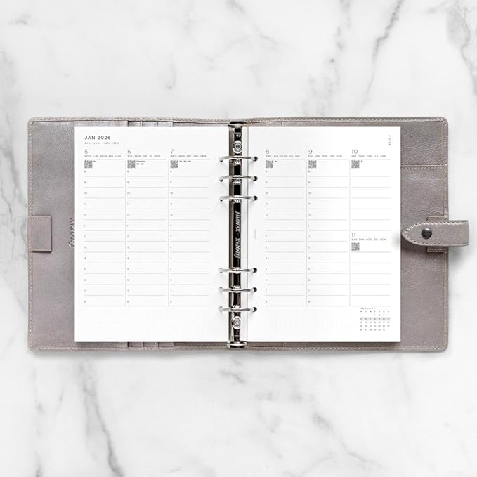 Filofax Calendar Diary Refill, A5 Size, Week-to-View with Appointments, Minimal Diary Pack, Vertical, White Paper, Multilingual: Five Languages, 2026 (C68593-26)