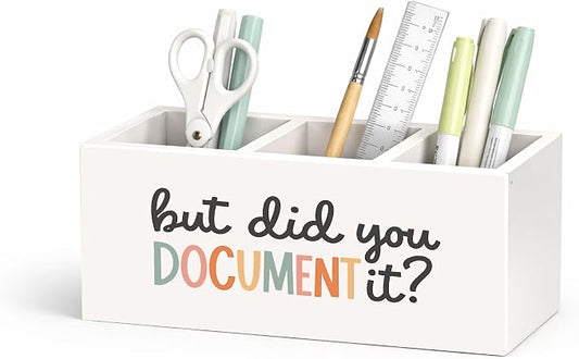 Funny Office Desk Organizer Wooden Pen Pencil Holder for Desk, 3 Compartments, But Did You Document It Desk Decor, Funny Coworker Gifts for Women Men Home Office Storage