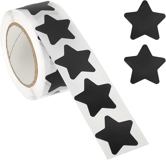 PATIKIL Star Stickers Roll 1", 500 Pcs Self-Adhesive Reward Stickers for Classroom Teacher Supplies and DIY Craft, Black