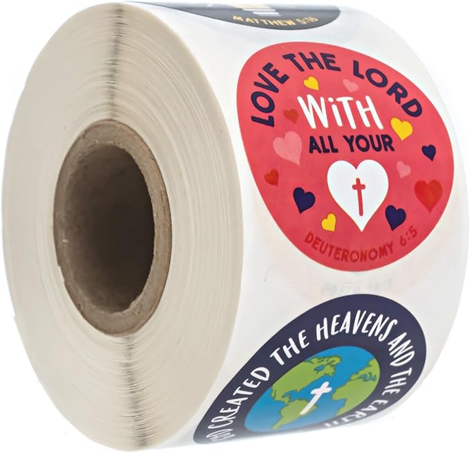 Christian Inspired Stickers / 500 Motivational Religious Worksheet Juvenile Rewards / 8 Alternating Encouraging Catholic Lutheran Phrase Designs / 1.5" Biblical Labels for Church Sunday School