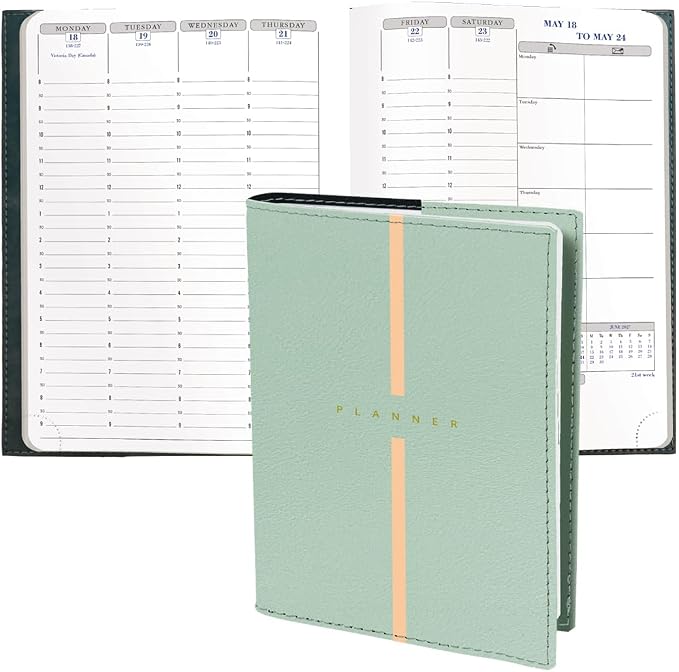 Exacompta 2027 Visual - Weekly/Monthly Planner - 12 Months, Jan. to Dec. - 6" x 8 1/4" - Grained Faux Leather Billy Green Cover - Time Management Appointment Organizer