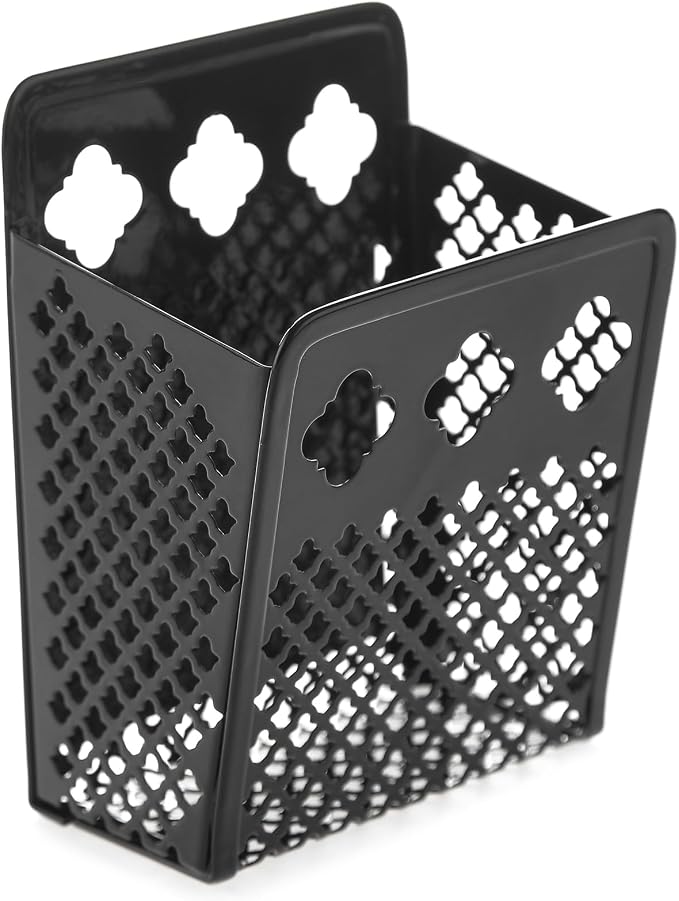 Magnetic Pen Holder, Mesh Metal Strong Magnet Dry Erase Marker Holder Pencil Organizer Small Items Basket for Refrigerator, Whiteboard, Locker Accessories-Black