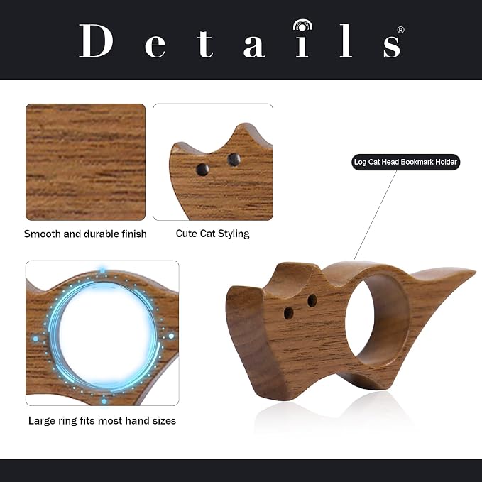 Thumb Book Page Holder, Page Holder for Reading, Cat-Shaped Walnut Wood, Smooth One-Handed Reading Accessory for Book Lovers