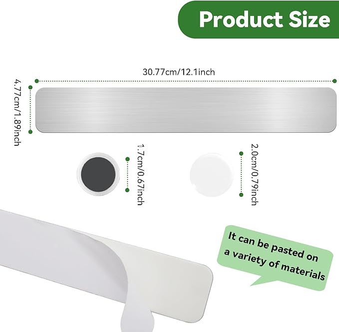 ZDZBLX Magnetic Board 4Pcs, Magnet Bulletin Board Frameless Stainless Steel Iron Board Strips, Adhesive Backing Metal Magnet Boards,Memo Strip for Wall School Office Home Use,Includes 10 White Magnets