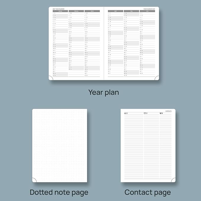 POPRUN Weekly Planner 2026 Calendar (Medium 6.75" x 8.75") 12 Months Notebook with Horizontal Layout, Leather Hardcover, Inner Pocket, 100GSM Thick Paper, Pen Holder - Soft Pink