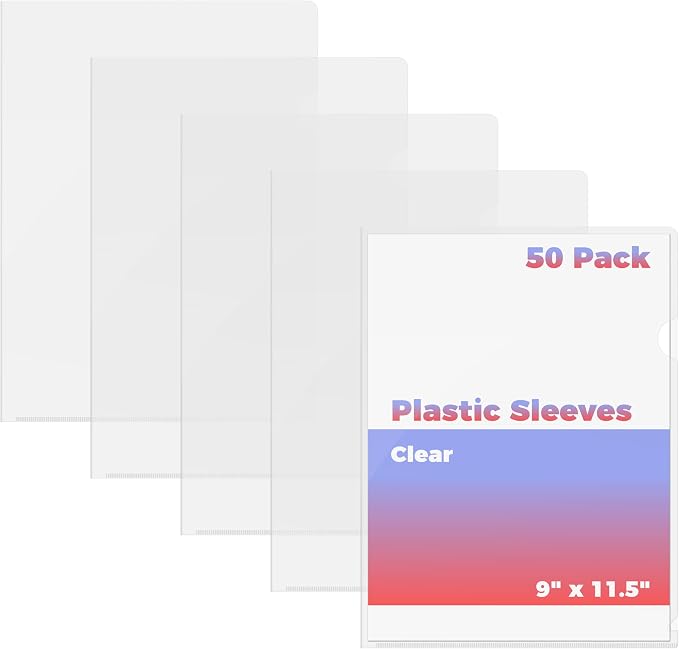 Better Office Products Poly Project Pockets, Jacket Sleeves, 50 Pack, Project Folder File Jackets, Clear, Letter Size, 9" x 11.5", 50 Pack