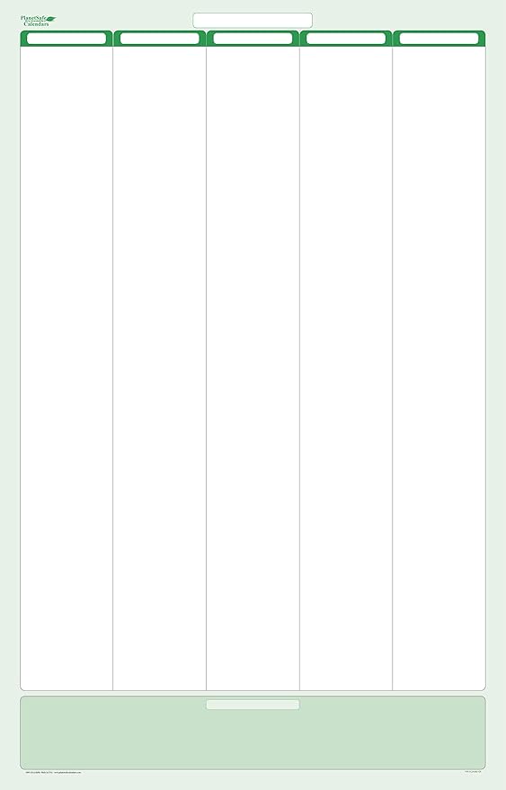 Earth Green 5-Column Dry-Erasable Task, Goals & Objectives Wall Organizer Planner 48" wide x 32" tall - Vertical. Complete with Marker and Eraser