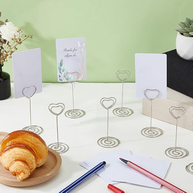 SUPERFINDINGS 36 Set Mini Chalkboard Signs 8.6x5.5cm Small Chalkboard Label with Alloy Stand Table Number Holders Silver Heart Place Card Holders Menu Memo Clip for Bridal Shower Party Birthday Event