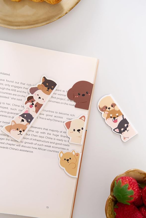 5pcs/Set Cute Magnetic Bookmark, Funny Peeping Dog Book Marker Clip for Kids, Women, Teachers, Students, Book Lovers Gifts, Printing on 2 Side (Dog)