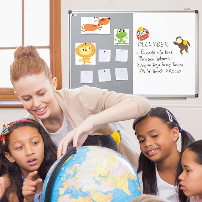 White Board and Cork Board Combo - 24 x 18 Inches Large Dry Erase Whiteboard and Bulletin Board, Magnetic Wall Pin Display Board for Home, Classroom & Office, 18"x24" Grey
