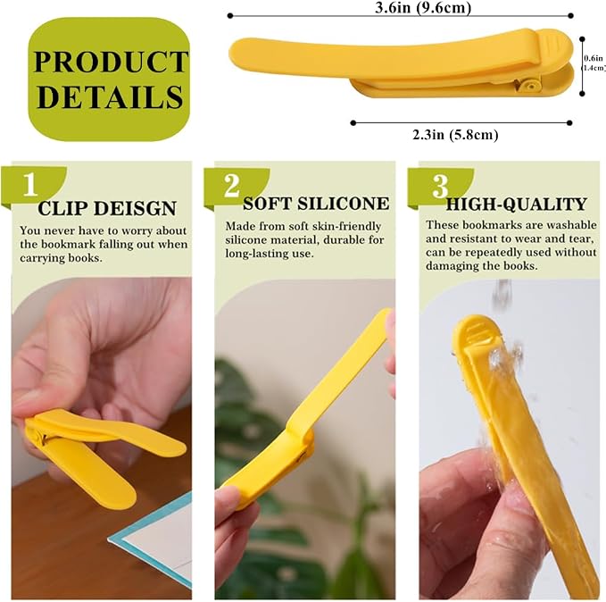 3ps Silicone Automatic Bookmark - Cute Unique Book Markers, Smart Bookmarks Clip for Women, Men, Kids, Book Lovers - Stay in Place and Follow as You Read