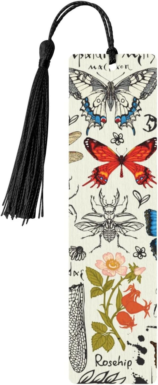 Butterfly 5pcs Wood Bookmarks with Tassel for Planner Reading Book Lovers Accessory Readers Men Women 4.6 X 1.2 Inch