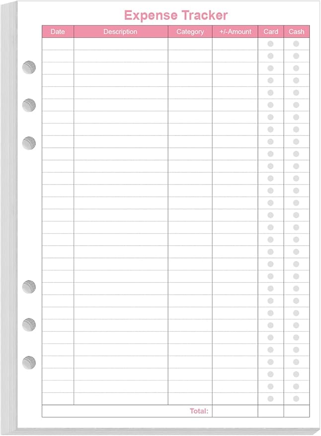 Budget Planner Refills for A5 Binder - 6 Hole Expense Tracker Paper, 50 Sheets/100 Pages, 100gsm, White, 5.8'' x 8.5''