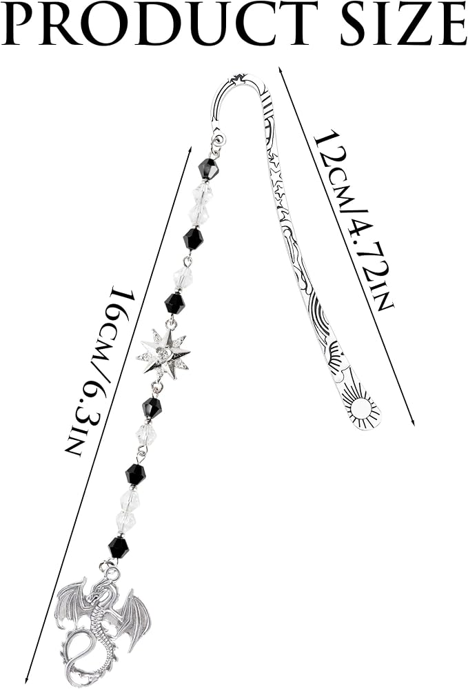 Fantasy Dragon Metal Bookmark - Silver Vintage Wing Beaded Hook Book Marks Fourth Star Charm Cool Unique Page Mark Office School Supplies Gifts for Men Students Teachers Reading Lover Reader