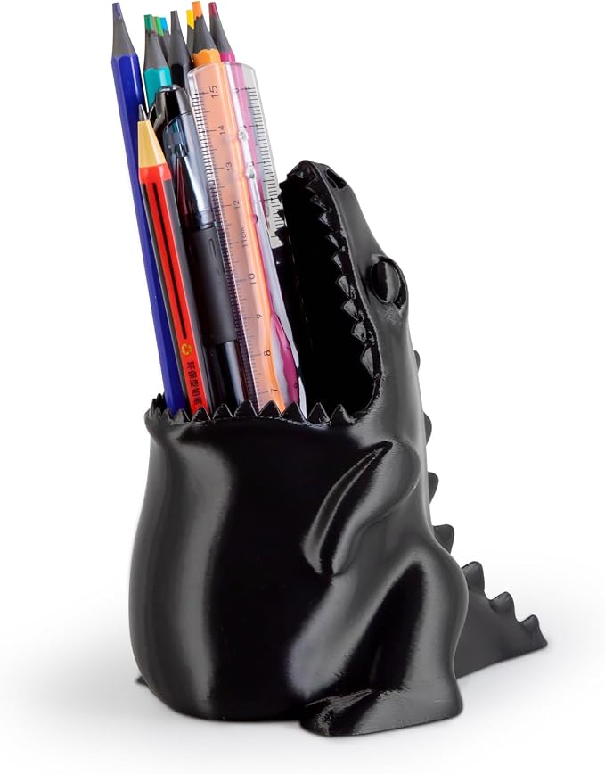 Cute Dinosaur Pen Holder, Dinosaur Figurine Pencil Holder for Office Desk Decor, 3D Printed, Black T-Rex Desktop Organizer, Funny Dinosaur Pen Holder Gifts for children and adults