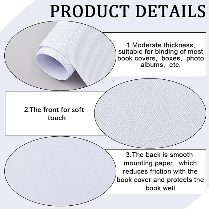 CRASPIRE 51 x 11.8inch Linen Book Cloth for Book Binding Fabric Surface Paper Backed Bookcover Album Scrapbooking Archival DIY Covering Protector Bookcloth Bookbinding Supplies Linen White