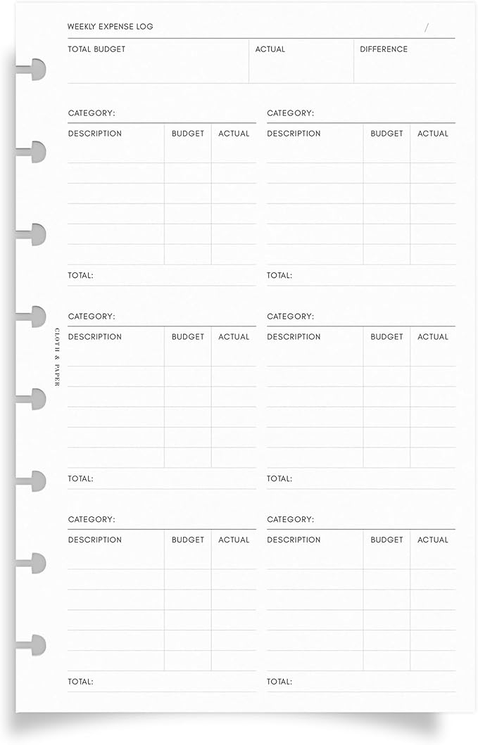 Cloth & Paper Financial Planning Inserts – Half Letter, 8-Disc Planner Refill – 60 Pages (30 Double-Sided) for Budgeting, Savings, Recurring Payments & Expense Tracking – Minimalist Finance Organizer