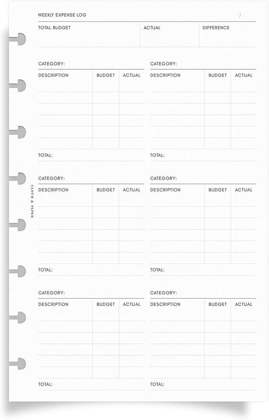 Cloth & Paper Financial Planning Inserts – Half Letter, 8-Disc Planner Refill – 60 Pages (30 Double-Sided) for Budgeting, Savings, Recurring Payments & Expense Tracking – Minimalist Finance Organizer