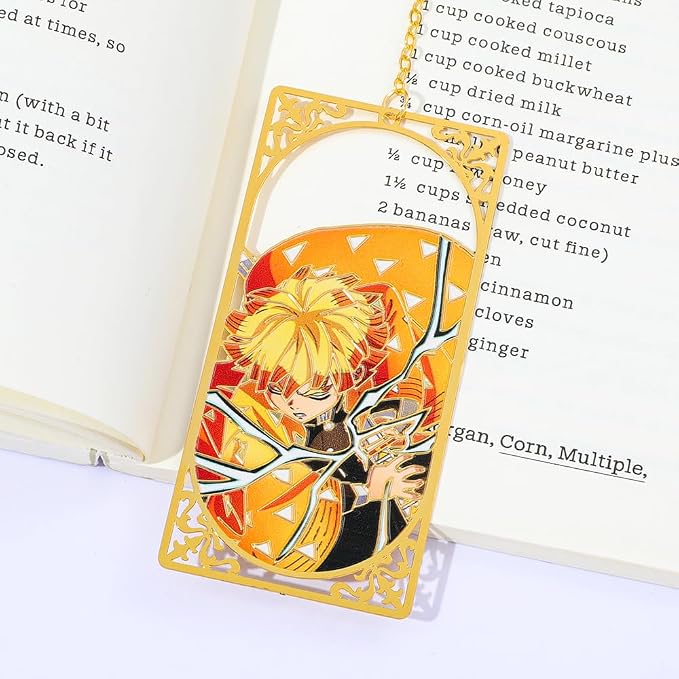 Demon Kamado Bookmark Page Mark, Anime Tanjiron Zenitsu Giyuu Kyoujurou Figure Reading Tool, Stationery Gifts for Reading Lovers Bookworm (Style C)