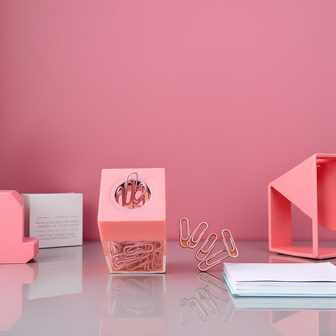 Pink Paper Cilp Dispenser Holder Clear Acrylic Organizers with Magnetic Top for Desk Cute Office Binder Clip, Paper Clip Holders