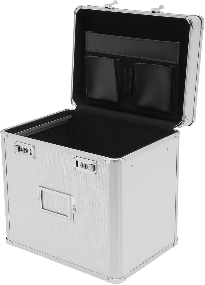 Locking File Organizer Box,Portable File Organizer Storage Chest with Handle Letter Box,13.8 x 10 x 13.4 Inch Metal File Cabinet for Filing Office Documents Letter/Legal File Storage (Silver)