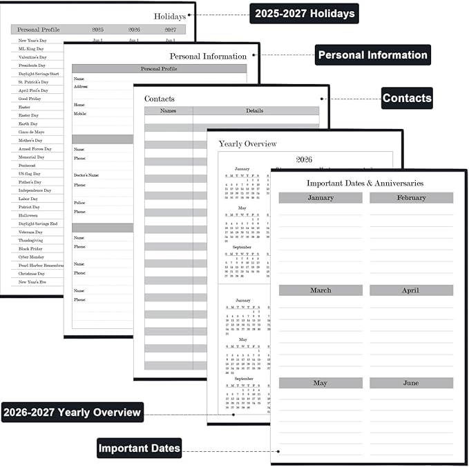 2026 Daily & Monthly Planner - 2026 Daily Planner One Page Per Day from January 2026 to December 2026, 5.8" x 8.3" Hourly Appointment Book Perfect Organizer Daily Life, Fabric Cover, Black
