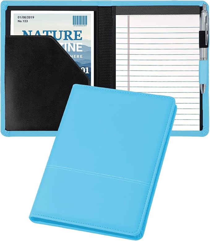 Classic Padfolio/Junior Portfolio Folder Case, Business A5 Binder Organizer Notepad for Men Women, 5 x 8 Writing Pad Included, Light Blue