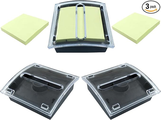 3 Pcs Pop Up Note Dispenser Sticky Notes Holder Black Base Clear Top Sticky Pad Holder for School Office Home Store/Desk Users