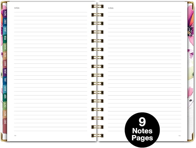 HARDCOVER 2026 Planner, 5.5"x8": 14 Months (November 2025 - December 2026), Daily Weekly Monthly Planner, Yearly Agenda, Bookmark, Pocket Folder and Sticky Note Set (Rainbow Floral)