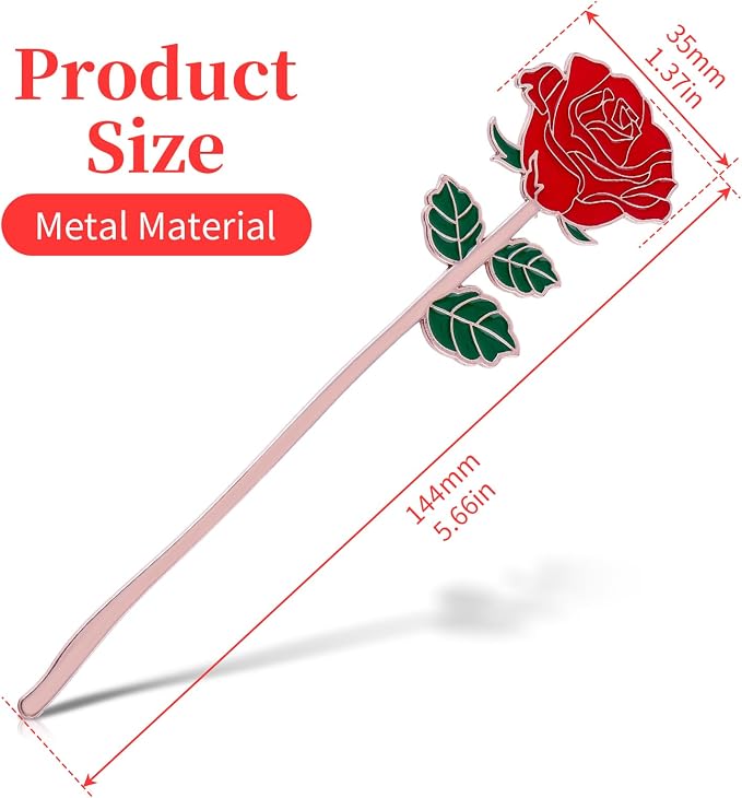 Bewudy Red Rose Bookmark Gift, Metal Book Page Holder for Reading Lovers, Teacher Appreciation Gifts Valentine Mother's Day Christmas Birthday Gift for Women Book Lovers (Red Rose)