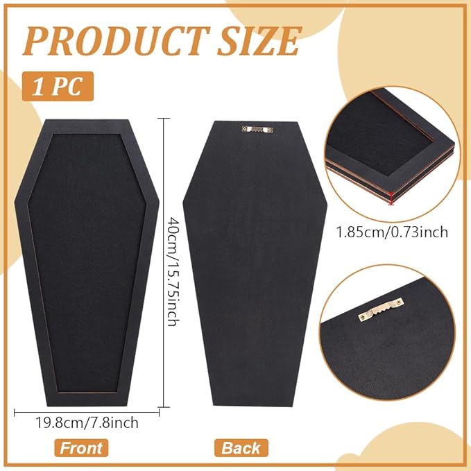 BENECREAT Coffin Pin Display Board, 15.7x7.8x0.7inch Bulletin Display Board Wall Mounted Felt Board with Black Wood Frame for Brooch Pin Display, Office Home Decor