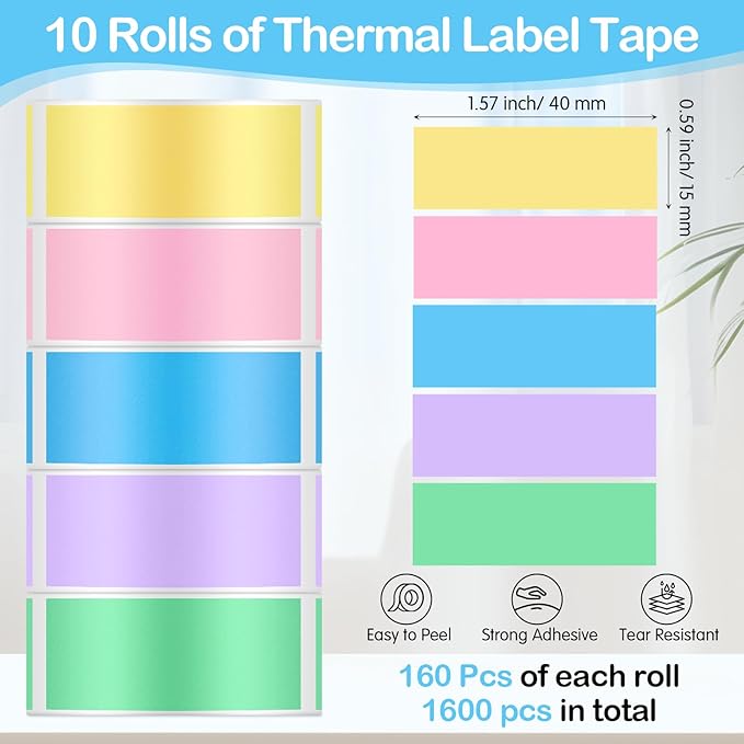 Gersoniel 1600 Pcs Label Tapes Compatible with D30 Label Printer Laminated Labeling Stickers Thermal Labels for Home Office