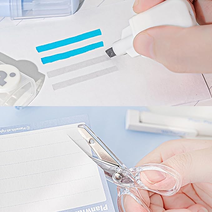 8Pieces Tool Set Includes Paper Hole Puncher Stapler Staple Scissors Staple Remover Marker Clear Adhesive Tape Scrapbook Photo Album Expansion Tool