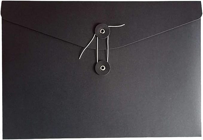 VANRA Kraft String Envelope File Folder Project Pockets File Jacket Document Organizer Flat-No Expansion A4 Letter Size (Black, Pack of 5)