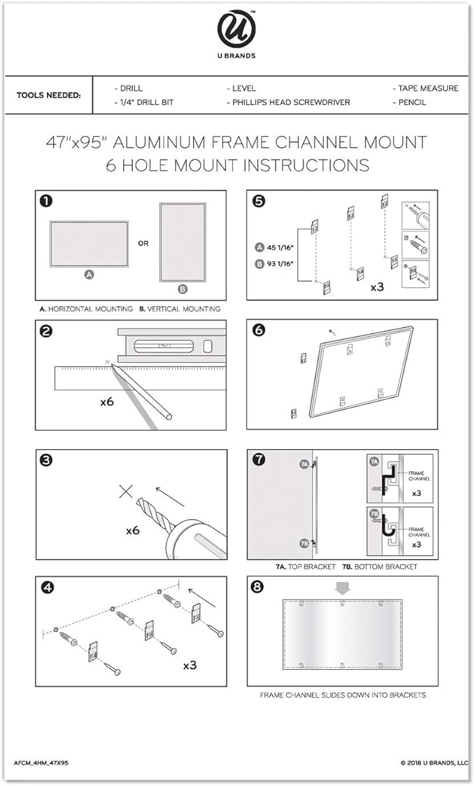 U Brands PINIT Magnetic Dry Erase Board White Board, 96" x 48" Inches, Silver Aluminum Frame