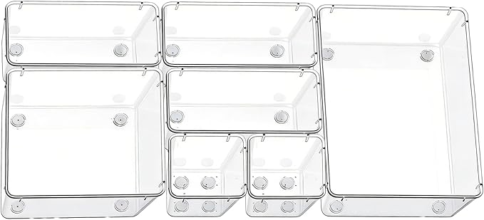 Clear Acrylic Drawer Organizer Trays, 5 Size Junk Box Organization Small Storage Container Bin for Desk Makeup Bathroom Vanity Kitchen Tool Make Up Workspace Home Dorm Apartment Office Room Nightstand